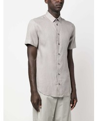 Мужская серая рубашка с коротким рукавом из шамбре от Giorgio Armani
