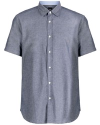 Мужская серая рубашка с коротким рукавом с вышивкой от BOSS