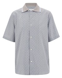 Мужская серая рубашка с коротким рукавом с геометрическим рисунком от Ferragamo