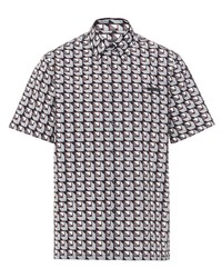 Мужская серая рубашка с коротким рукавом с геометрическим рисунком от Prada