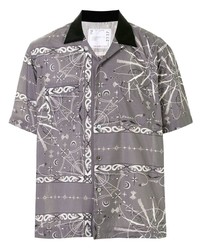 Мужская серая рубашка с коротким рукавом с "огурцами" от Sacai
