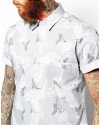 Мужская серая рубашка с коротким рукавом с принтом от Asos