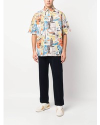 Мужская серая рубашка с коротким рукавом с принтом от Moschino