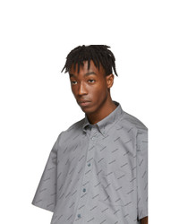Мужская серая рубашка с коротким рукавом с принтом от Balenciaga
