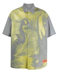Мужская серая рубашка с коротким рукавом с принтом от Heron Preston