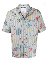 Мужская серая рубашка с коротким рукавом с принтом от Moschino