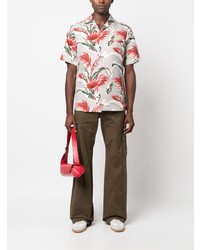 Мужская серая рубашка с коротким рукавом с цветочным принтом от Maison Margiela