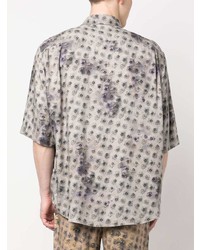 Мужская серая рубашка с коротким рукавом с цветочным принтом от Acne Studios