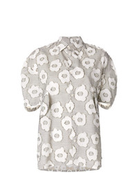 Женская серая рубашка с коротким рукавом с цветочным принтом от Henrik Vibskov