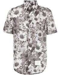 Мужская серая рубашка с коротким рукавом с цветочным принтом от Thom Browne