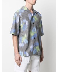 Мужская серая рубашка с коротким рукавом с цветочным принтом от Kenzo