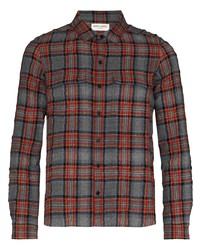 Мужская серая фланелевая рубашка с длинным рукавом в шотландскую клетку от Saint Laurent