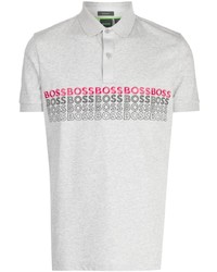 Мужская серая футболка-поло с вышивкой от BOSS