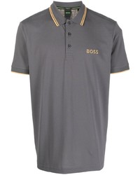 Мужская серая футболка-поло с вышивкой от BOSS