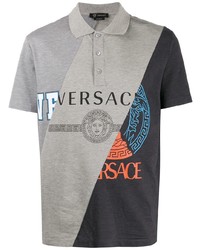 Мужская серая футболка-поло с принтом от Versace