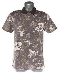 Серая футболка-поло с цветочным принтом