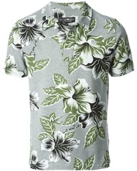 Мужская серая футболка-поло с цветочным принтом от Hydrogen