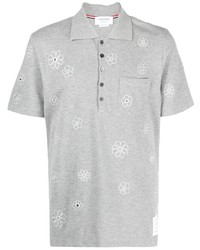 Мужская серая футболка-поло с цветочным принтом от Thom Browne