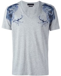 Мужская серая футболка с v-образным вырезом с принтом от Alexander McQueen