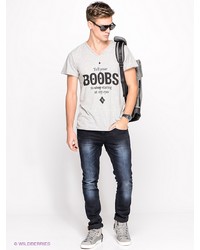 Мужская серая футболка с v-образным вырезом с принтом от Boom Bap Wear