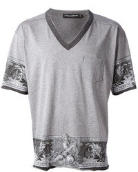 Мужская серая футболка с v-образным вырезом с принтом от Dolce & Gabbana