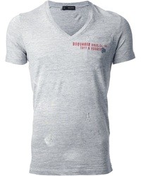 Мужская серая футболка с v-образным вырезом с принтом от DSquared