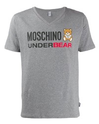 Мужская серая футболка с v-образным вырезом с принтом от Moschino