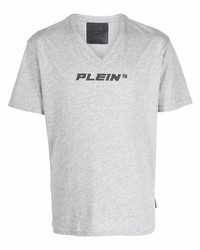 Мужская серая футболка с v-образным вырезом с принтом от Philipp Plein