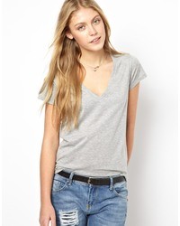 Женская серая футболка с v-образным вырезом от Asos
