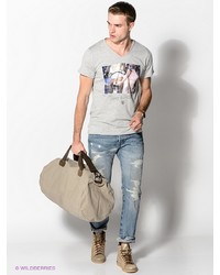 Мужская серая футболка с v-образным вырезом от Boom Bap Wear