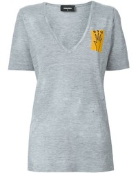 Женская серая футболка с v-образным вырезом от Dsquared2