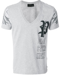 Мужская серая футболка с v-образным вырезом от Philipp Plein