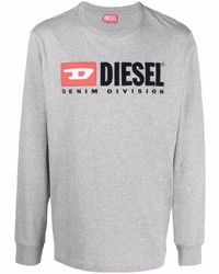 Мужская серая футболка с длинным рукавом с вышивкой от Diesel