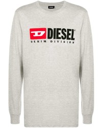 Мужская серая футболка с длинным рукавом с принтом от Diesel