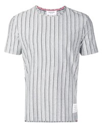 Мужская серая футболка с круглым вырезом в вертикальную полоску от Thom Browne