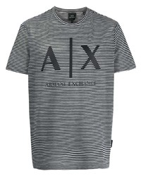 Мужская серая футболка с круглым вырезом в горизонтальную полоску от Armani Exchange