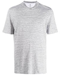 Мужская серая футболка с круглым вырезом в горизонтальную полоску от Brunello Cucinelli
