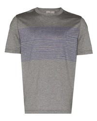 Мужская серая футболка с круглым вырезом в горизонтальную полоску от Canali