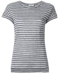 Женская серая футболка с круглым вырезом в горизонтальную полоску от Frame Denim