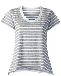 Женская серая футболка с круглым вырезом в горизонтальную полоску от Sacai
