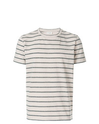 Мужская серая футболка с круглым вырезом в горизонтальную полоску от Saint Laurent