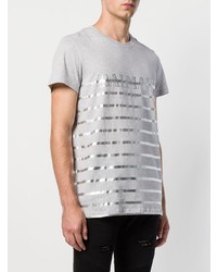 Мужская серая футболка с круглым вырезом в горизонтальную полоску от Balmain