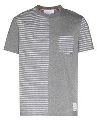 Мужская серая футболка с круглым вырезом в горизонтальную полоску от Thom Browne