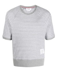Мужская серая футболка с круглым вырезом в горизонтальную полоску от Thom Browne