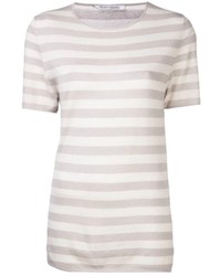 Женская серая футболка с круглым вырезом в горизонтальную полоску