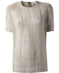 Женская серая футболка с круглым вырезом в сеточку