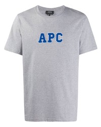 Мужская серая футболка с круглым вырезом с вышивкой от A.P.C.