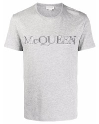 Мужская серая футболка с круглым вырезом с вышивкой от Alexander McQueen