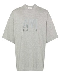 Мужская серая футболка с круглым вырезом с вышивкой от Ami Paris
