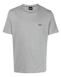Мужская серая футболка с круглым вырезом с вышивкой от BOSS